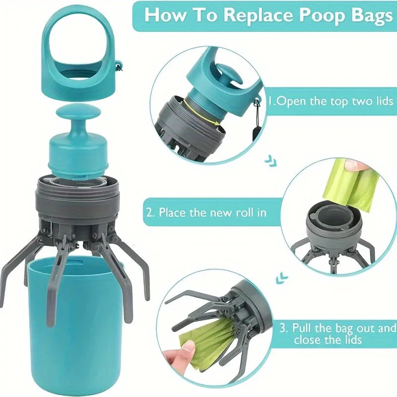 Portable Dog Poop Scooper with Built-In Bag Dispenser 