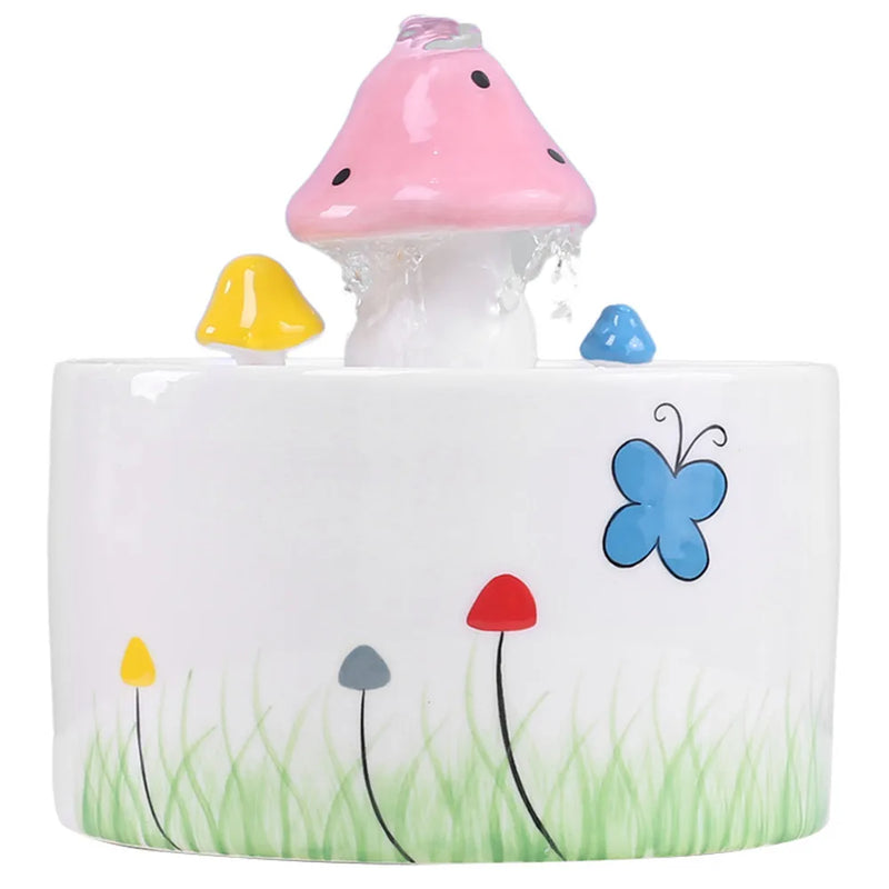 Ceramic Mushroom Cat Water Fountain