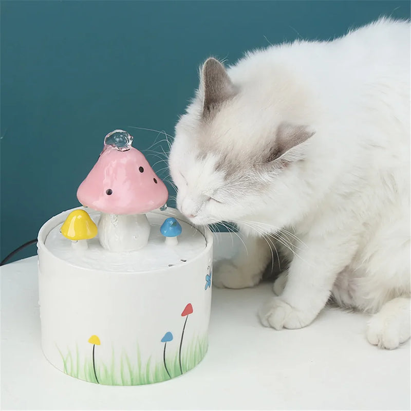 Ceramic Mushroom Cat Water Fountain